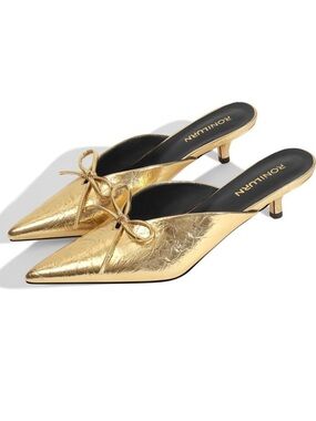 Metallic Gold Pointed Kitten Heel Mules by RONILURN Size 9